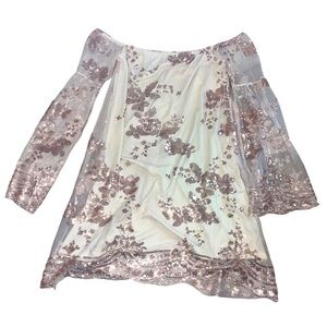 Southern Fried Chics Off The Shoulder Sequin Floral Mini Dress